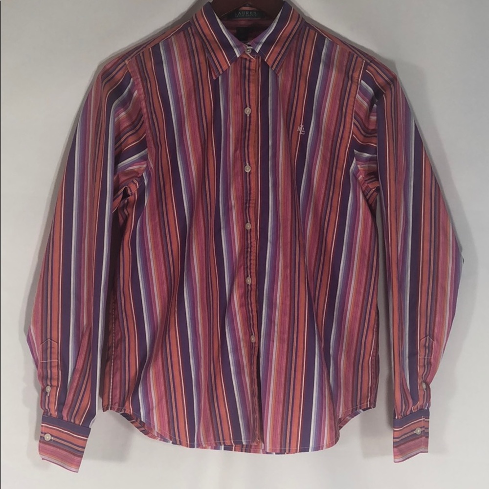Ralph Lauren Pink Button Down Blouse Workwear Colorful Long Sleeve Cosplay Top